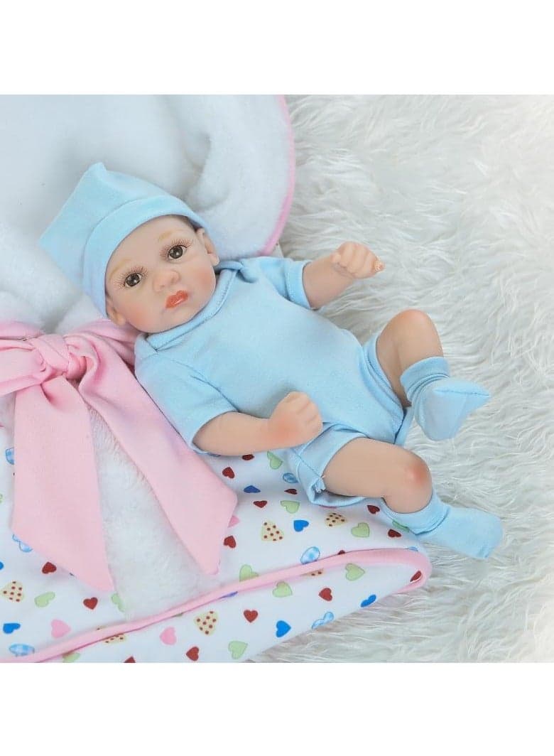 Realistic Mini Palm Reborn Baby Doll Full Body Soft Silicone, 11 Inch Cute Baby Doll Toy, Realistic Simulation Baby Doll Kids Toy, for Birthday Gifts Over 3 Years Old