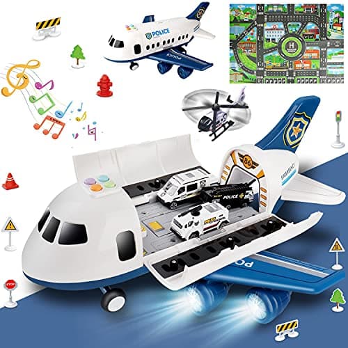 Dwi Dowellin Toddler Toys Car for BoysBoy Toy Transport Cargo AirplaneKid Toys 20 in 1 Carrier Vehicle Police Toys for Kids Age 24 35 47 Year Old Boys Girls
