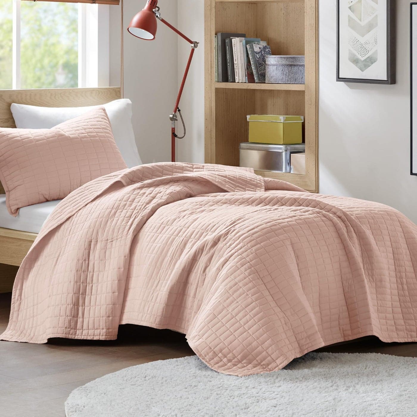 Comfort Spaces Kienna Quilt SetLuxury Double Sided Stitching Design Summer Blanket Lightweight Soft All Season Bedding Layer Matching Sham Blush Coverlet TwinTwin XL66x90 2 Piece
