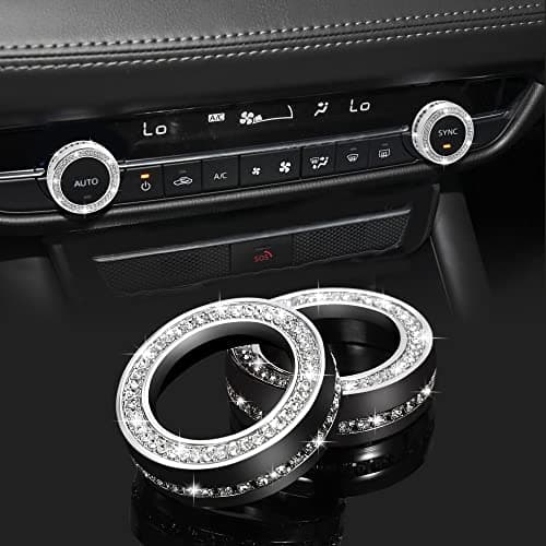 TOMALL Bling Car AC Knob Covers Compatible with Mazda 3 CX30 Center Console Air Conditioning Knob Button Cover Radio Button Cover Air Conditioner Cover Trim Interior Ring Bling Decoration for Car