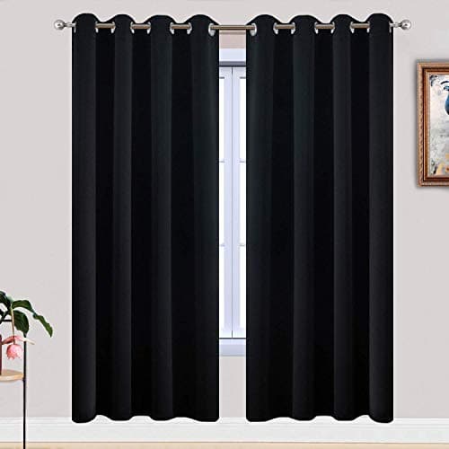Yakamok Soft and Smooth Blackout Curtains for Bedroom Grommet Thermal Insulated Room Darkening Curtains for Living Room Set of 2 Panels 52W x 72L Inch Black