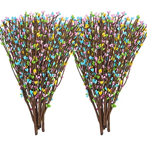Juinte 20 Packs Easter Berry Garland Artificial Sprays Wire Spring Pip Berry Decorative Garland Picks Floral Pip Picks Stems for Easter Crafts Floral Arrangement Wreath Making