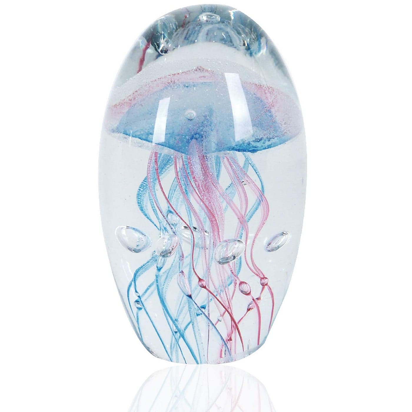 EUSTUMA Hand Blown Glass Jellyfish Figurine OrnamentSea Animal Ornament for Fish Tank AquariumSea Animals Collection for Birthday GiftOffice Glass Paperweight for Desk