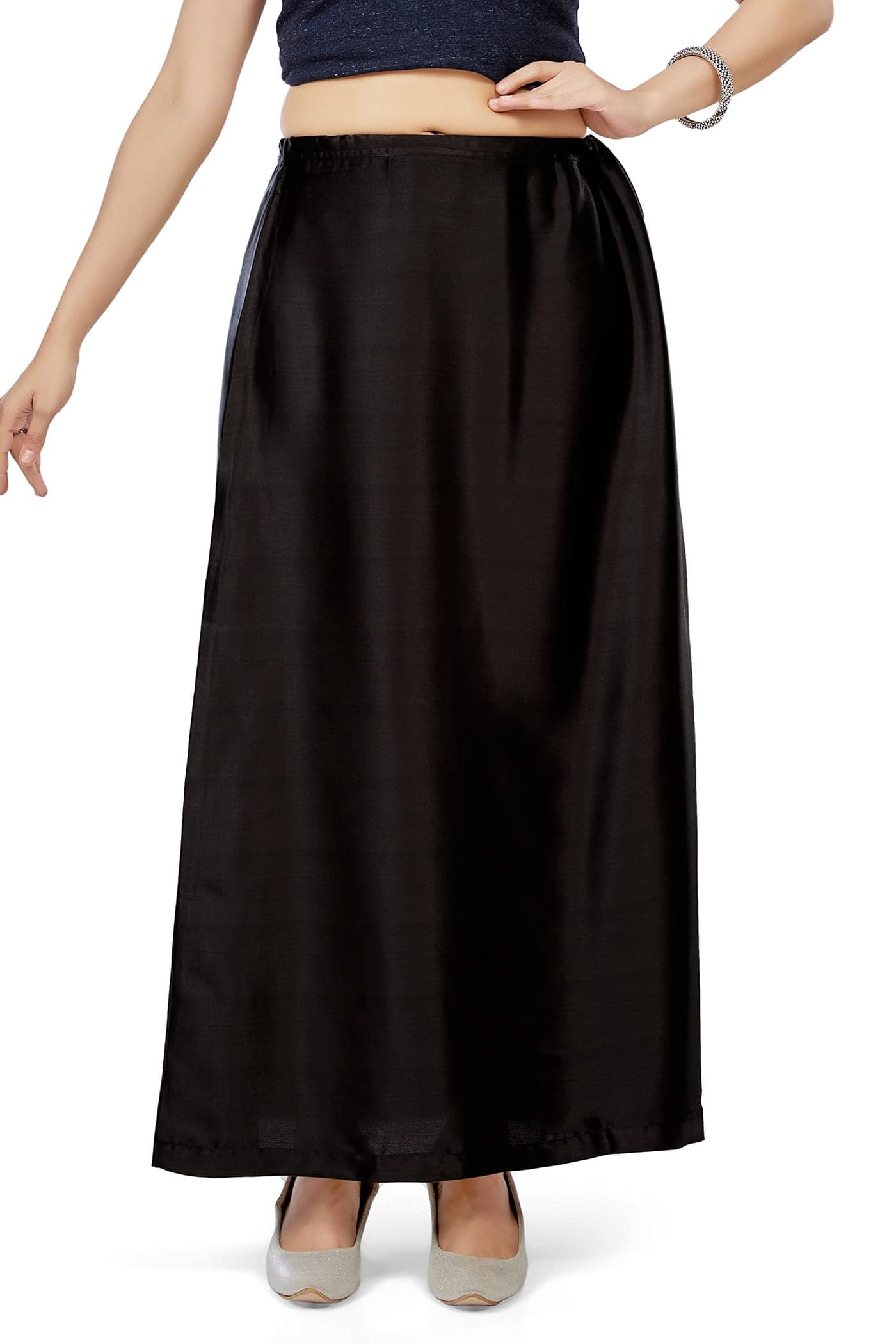 Madhu Fashion Women's Satin Saree Petticoat Saree Underskirt (XX-Large, Black)