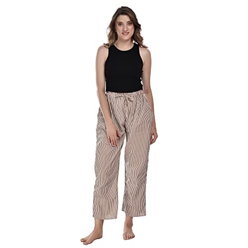 CIERGE Women's Cotton Linen Printed Casual Style Pyjama/Pajama Trackpant Loungewer (Brown, Cotton) Regular, Free Size
