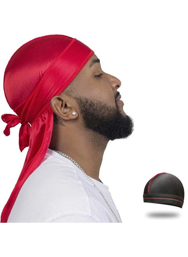 Silky Durag for Men Wave Cap Satin Dorag for Men Women 360 Wave Red