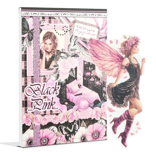 Snycler BlackPink Theme Sticker Scrapbooking Supplies for Junk Journal 20 Sheets PET Stickers Vintage Journaling Stickers Ephemera Sticker Book Pre Cut Planner Junk Journal Supplies