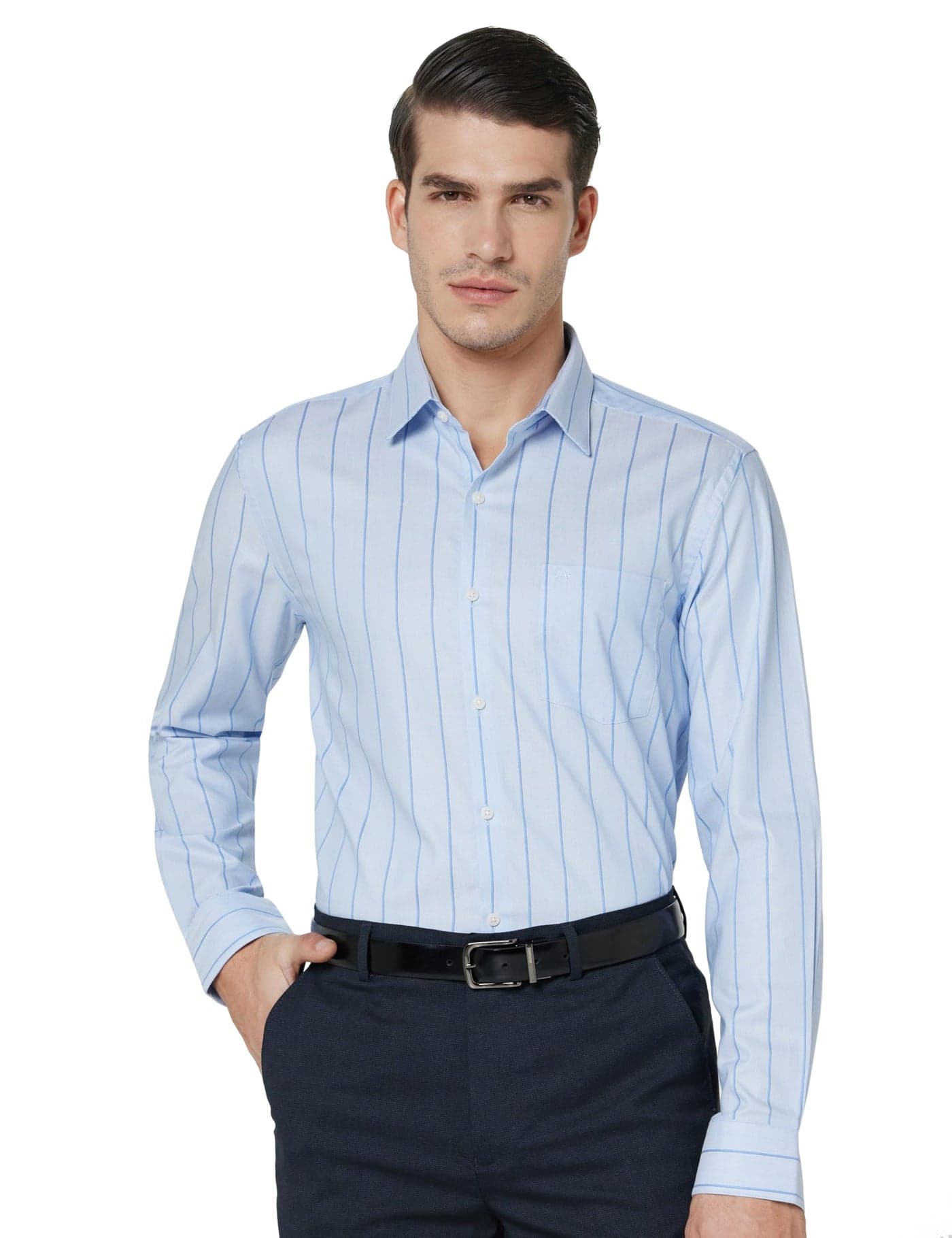 Arrow Men Slim fit Cotton Striped Long Sleeves Semi-Cutaway Collar Shirt(ARAEOSH1645_Blue_40)