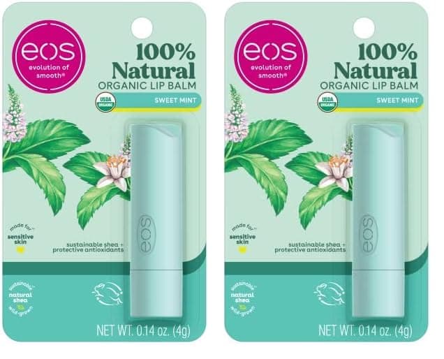 eos 100 Natural Organic Lip Balm Sweet Mint Dermatologist Recommended AllDay Moisture Lip Care Made for Sensitive Skin 014 oz Pack of 2