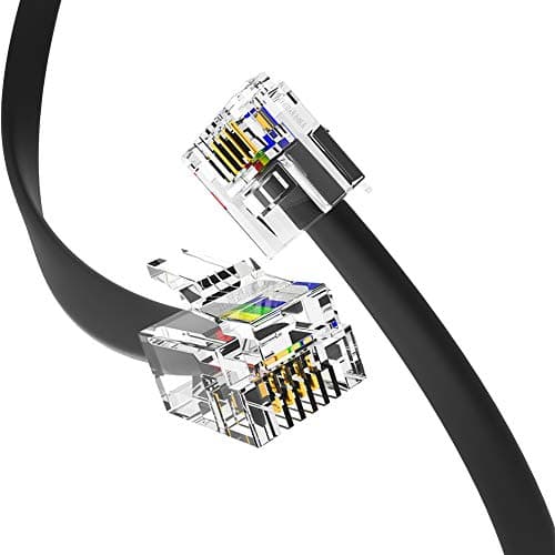 RetailAndBulk (2 Pack) 1.5 Foot Telephone Cord, Professional Grade Made in USA, 6P4C Male RJ11 Plugs with 50 Micron Gold Contacts, Pure Copper Wire Phone Line Cable (18 Inches, Black)