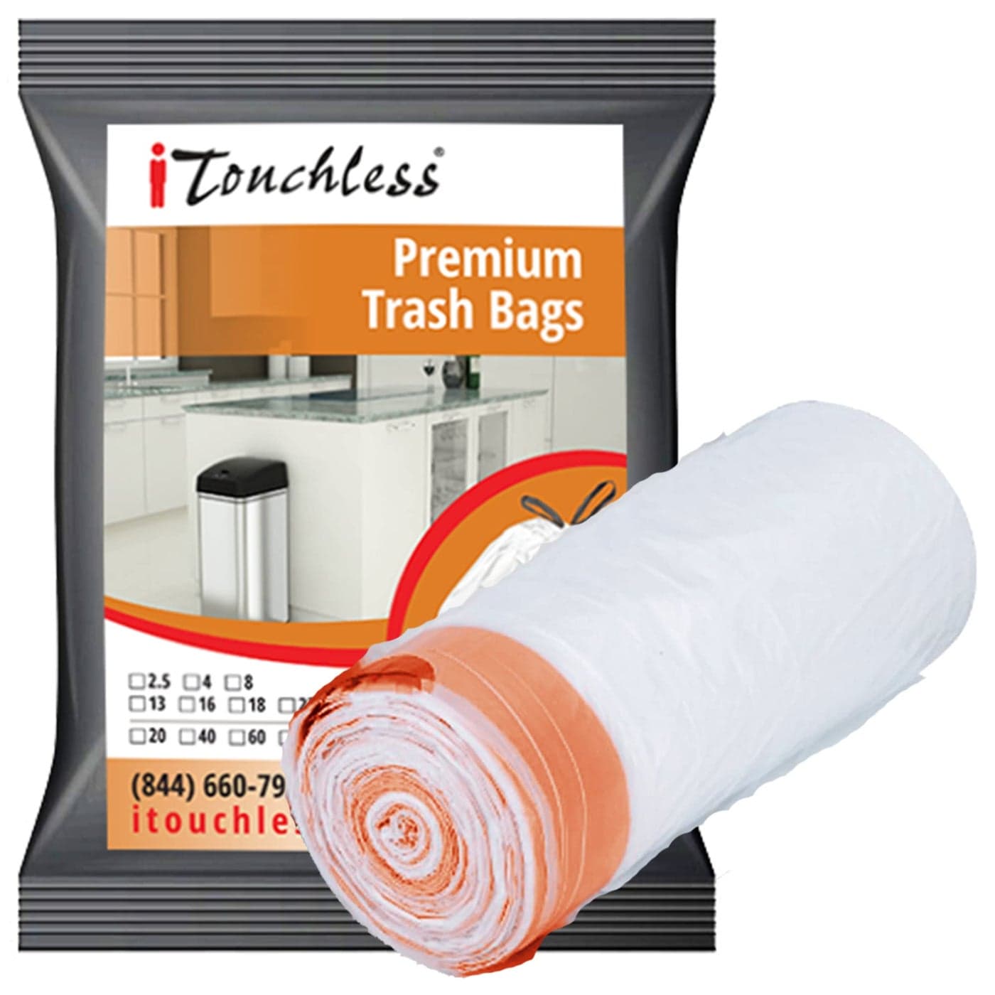 iTouchless 40 Count Tall Trash Bags Fits 13 Gal 14 Gal 15 Gal and 16 Gallon Garbage Can ExtraLarge Strong Bathroom Kitchen Bin Liners for Rubbish Recycling Compost in The Home Office Clear
