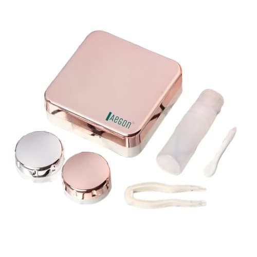 Aegon Contact Lens Case | Lens Box for Travel | Lens Case for Contact Lenses with Mirror, Tweezer, Applicator, Solution Bottle & Lens Box (Rose Gold)