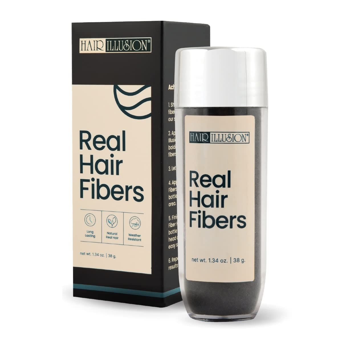 Hair Illusion Black Real Hair Fibers for Thinning Hair 100 Natural Texture Non Synthetic Hair Fibers Bald Spot Cover Up for Women Men 38 Gram