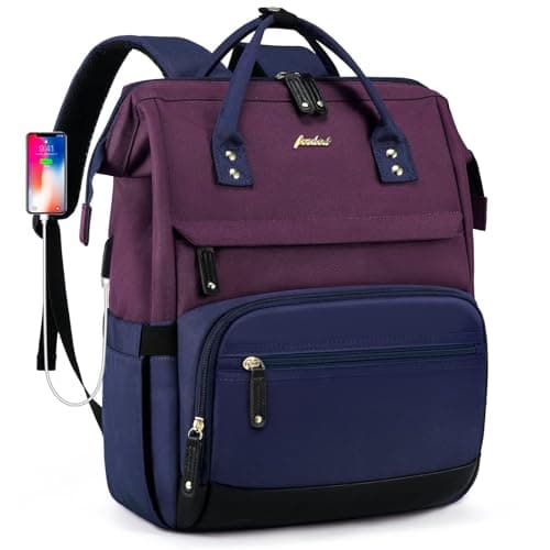 Laptop Backpack for Womem Work Bags: 15.6 Inch Travel BackPacks With USB Charging Port Anti Theft Fashion College BookBag Durable Back Pack Purse Bussiness Daypack for Nurse Teacher Purple Blue
