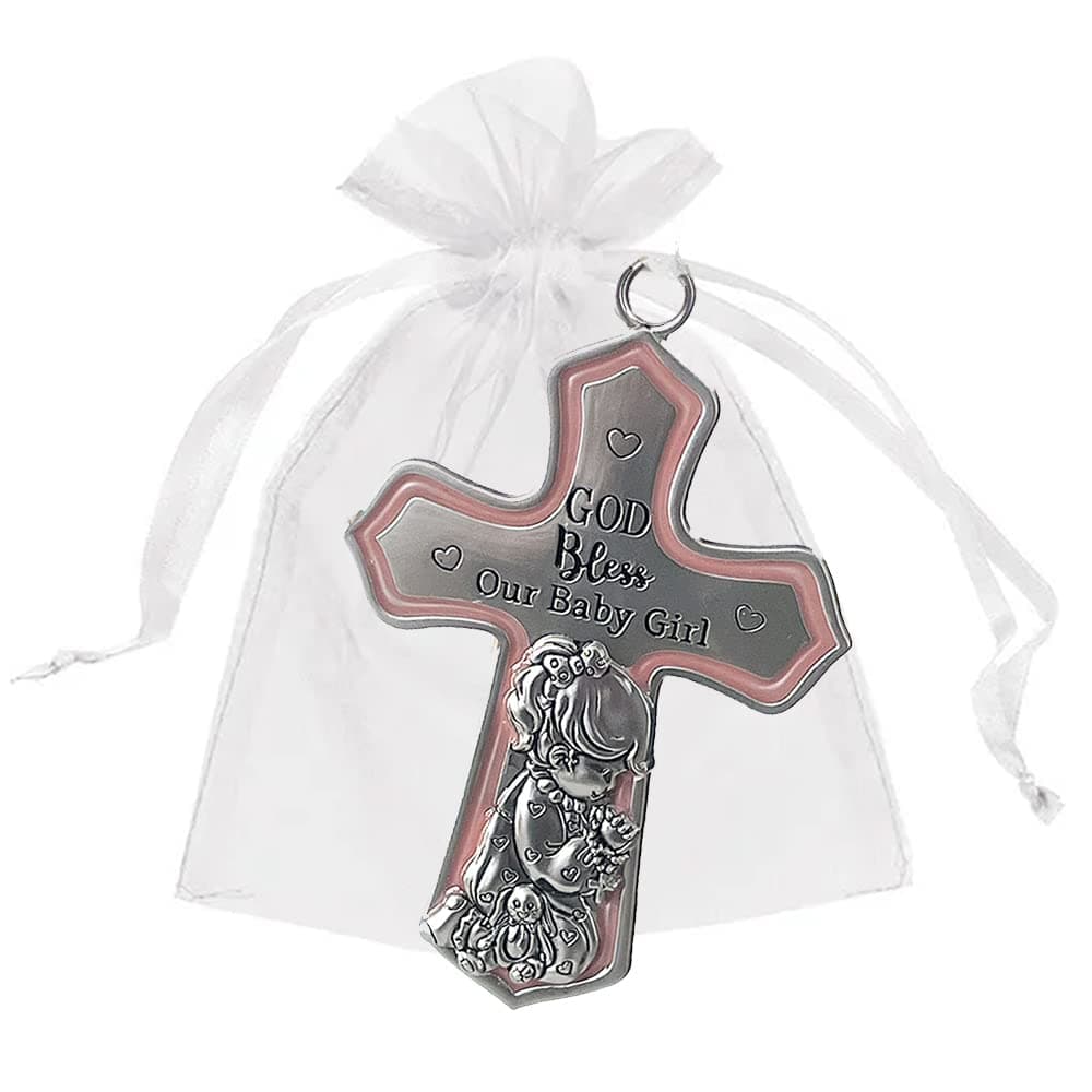 Christening Gifts for Girls Catholic Baptismal Gifts for Girls Ornate Crib Cross Baby Girl Baby Shower Crib Medal Praying Girl God Bless Our Baby Girl Nursery Wall Cross Dcor