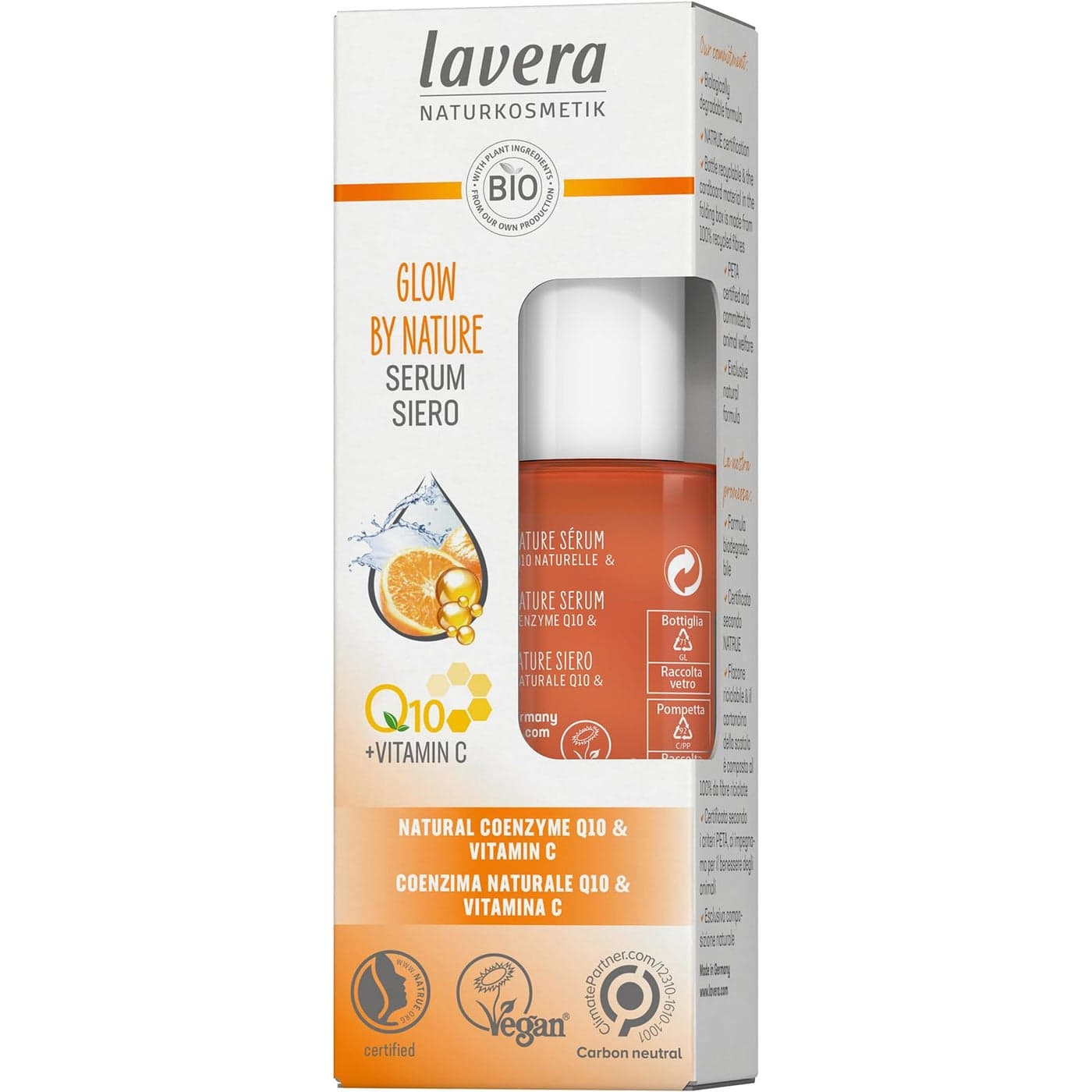 lavera Glow by Nature Serum Face Serum with Q10 Vitamin C for a Radiant Complexion Moisturizing Facial Serum Anti Wrinkle PETA Certified Vegan Made in Germany 1 Fl Oz