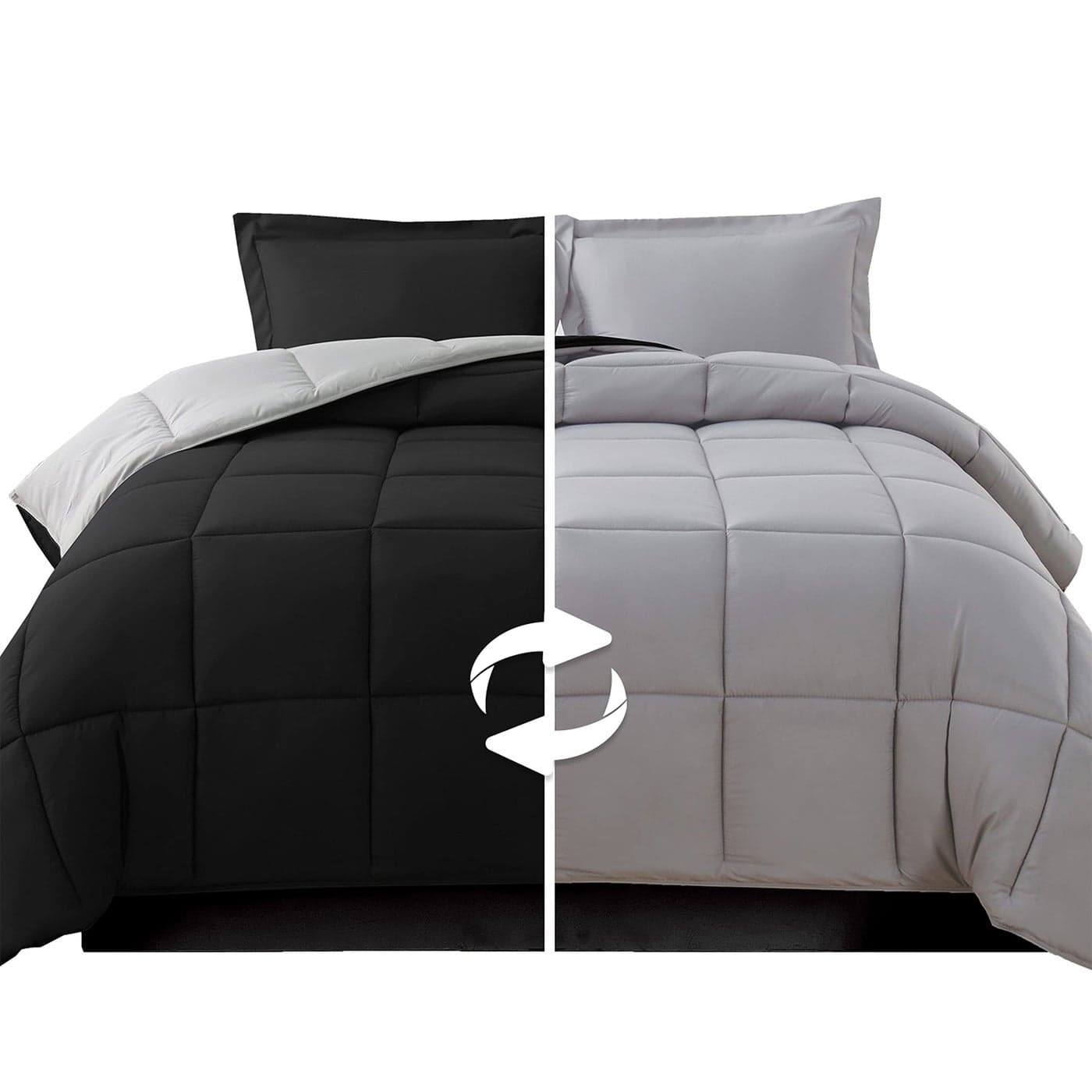 Elegant Comfort 3Piece Reversible Comforter Set All Season Cozy Soft Down Alternative Quilted Box Stitched Duvet Insert with 4 Corner Tabs Comforter with Shams Full BlackSilver