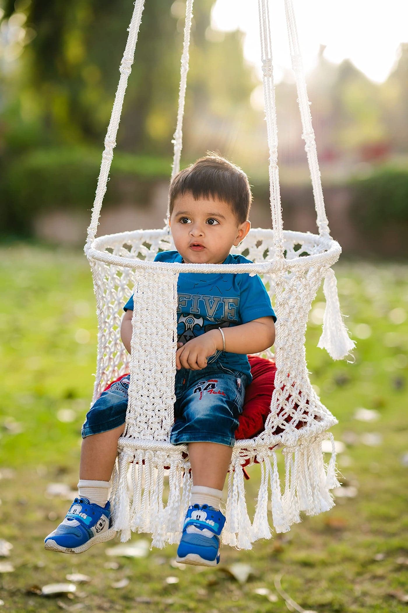 Patiofy Baby Swing for Kids - Home Jhula Suitable for 1 to 5 Years - Premium Polyester Rope Round Shape Swing (White)