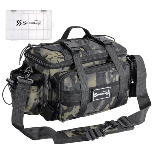 Sougayilang Fishing Tackle Bags with 3600 Tackle Tray Fishing Tackle Storage Bags for Saltwater or Freshwater Fishing Gear Padded Shoulder Strap Tackle Box Bag Fishing BagGreen