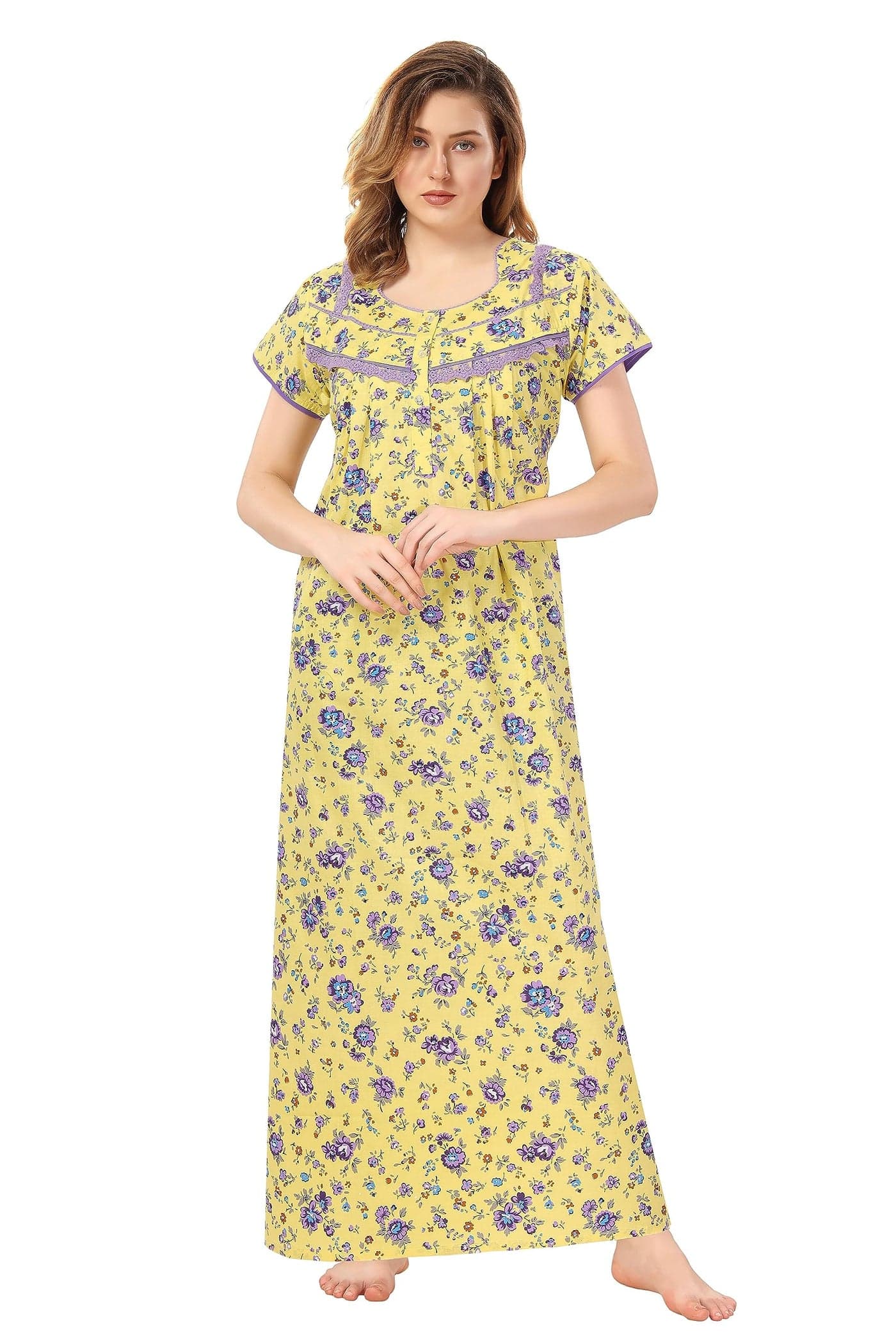 Soulemo Women Pure Cotton Floor Length Nighty 499Ccxl, Multi