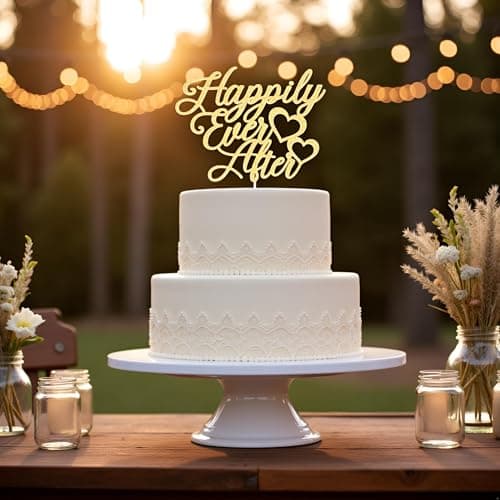Kaoenla Happily Ever After Cake TopperGold Glitter Cake Topper for WeddingEngagementBridal Shower Vow RenewalAnniversary Party Decoration Supplies Golden Love
