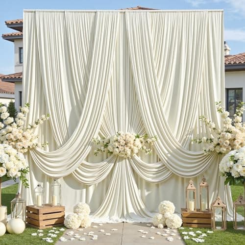 10ft×12ft Wrinkle Free Ivory Backdrop Curtain for Wedding Parties, 2 Panels 5×12ft Long Soft Silky Polyester Backdrop Drapes Cream Photo Back Drop Curtains for Party Photography Background Cloth