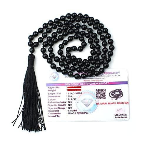 Remedywala Certified Natural Crystal Black Obsidian mala Natural Crystal Stone 6 mm 108 Beads Jap Mala for Meditation, Pooja, Chanting, Wearing/Black Obsidian mala 108 Beads Original