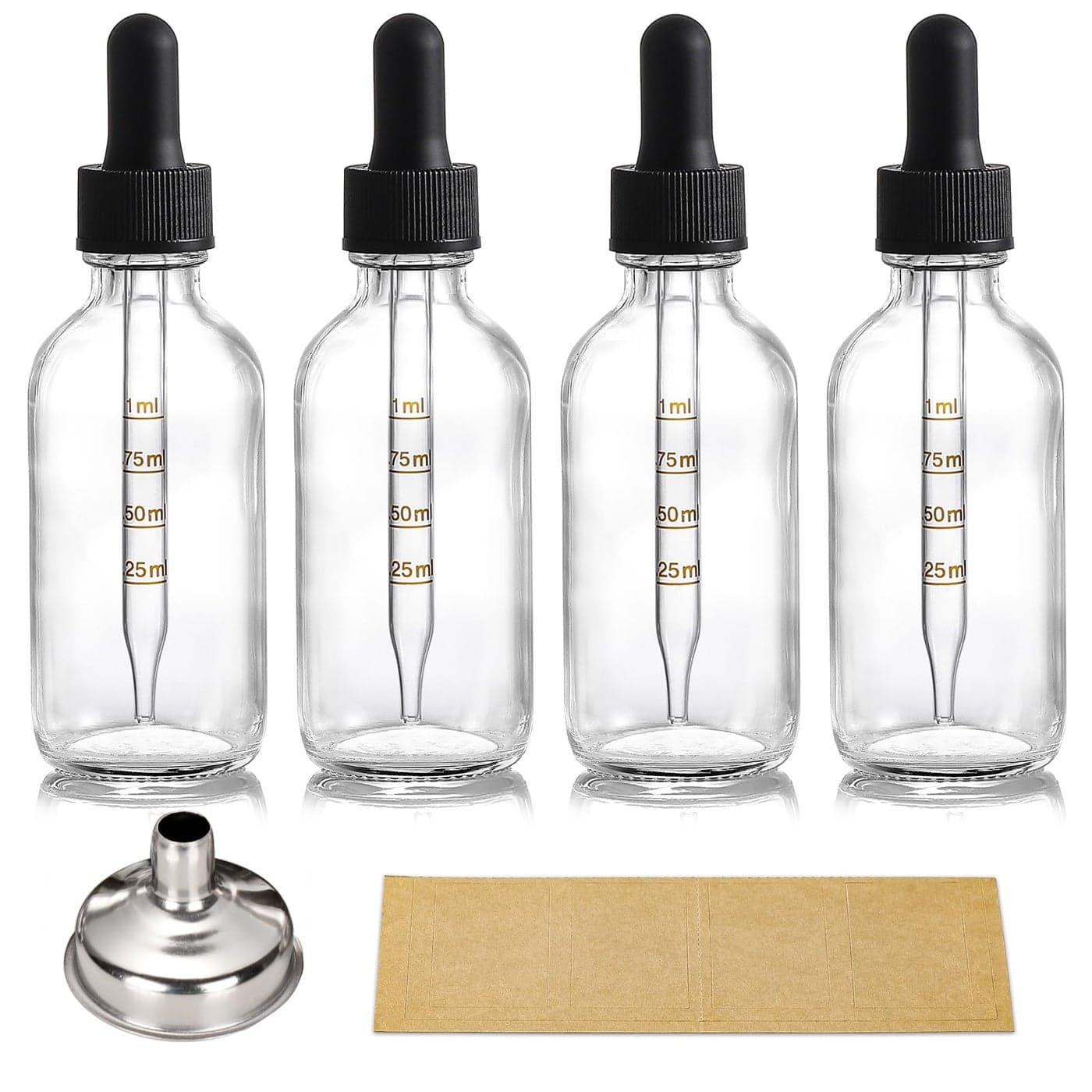 4 Pack 2 oz Glass Dropper Bottles with Measured Dropper 60ml Clear Tincture Bottles with Calibrated Glass Eye Droppers 1ml Leakproof Essential Oil Bottles for Health Personal Care Beauty