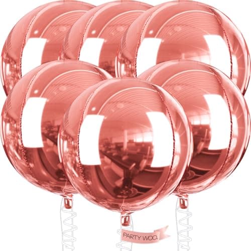 PartyWoo Rose Gold Foil Balloons 6pcs 32 Inch Large Round Foil Big Giant 4D Jumbo Inflatable Mirror Ball Mylar Balloons for Baby Shower Floral Birthday Wedding Bachelorette Party Decorations