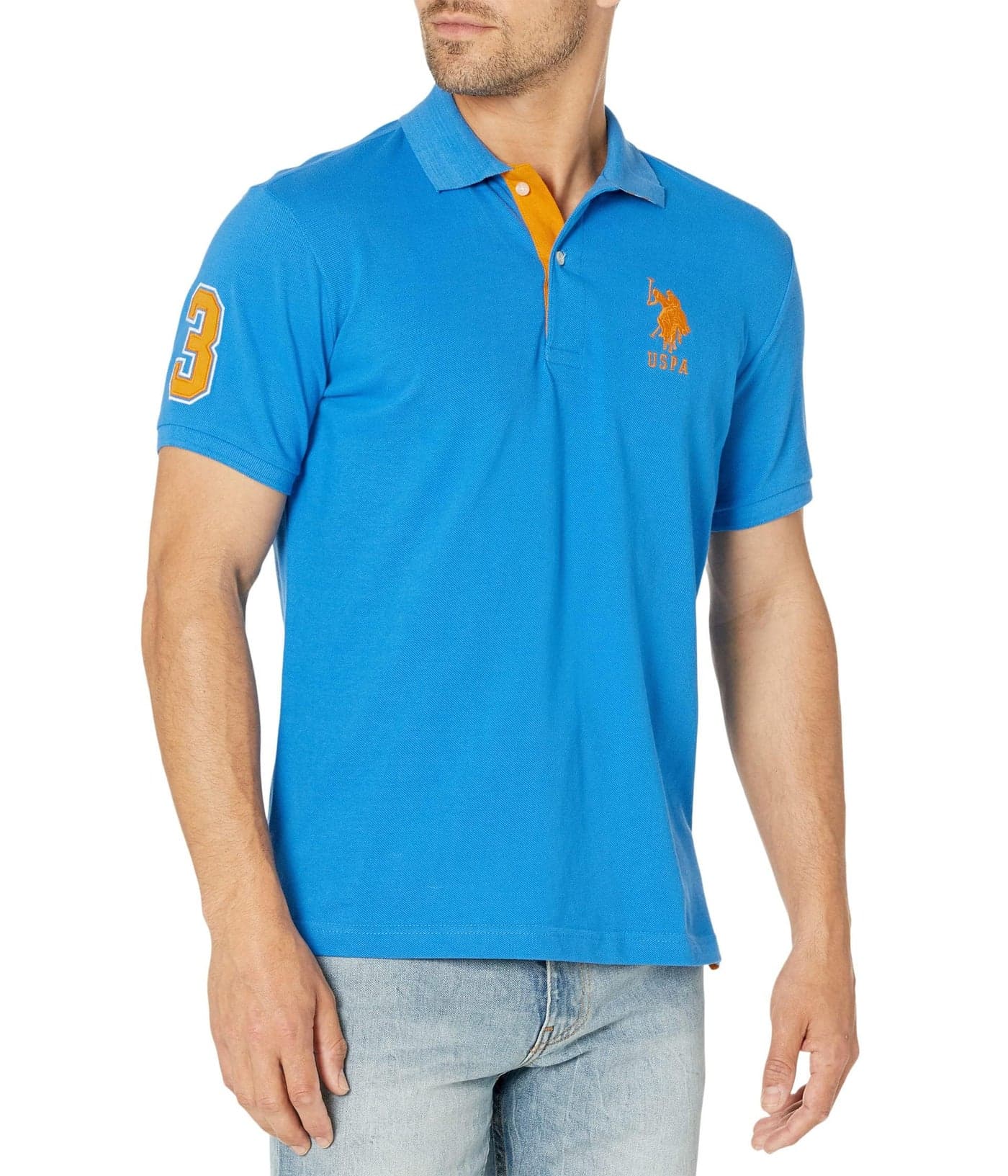 U.S. Polo Assn. Slim Fit Big Horse Polo with Stripe Collar Sonic Blue XL