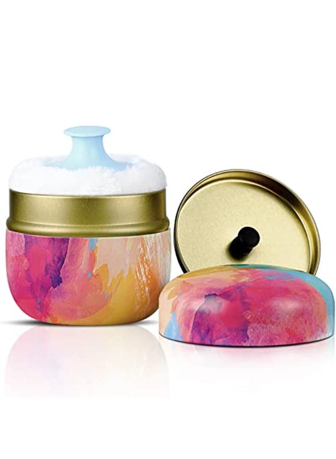 Body Powder Case with Powder Puff Powder Container Tea Canister for Baby and Adult Body Talcum Powder Tea Box Rainbow