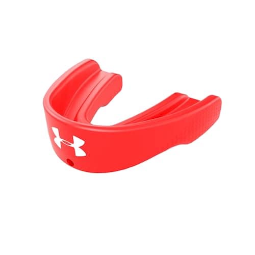 Under Armour Sport Mouth Guard Sports for Football, Lacrosse, Basketball, Hockey, Boxing, MMA, Jiu Jitsu, Includes Detachable Helmet Strap, Youth & Adult. Protectar Bucal, Red