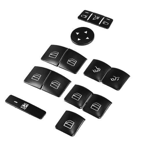 X AUTOHAUX Car Inner Front Rear Left Right Door Armrest Window Switch Button Cover Driver Passenger Sticker Panel Set Black for Mercedes-Benz E550 2010-2015