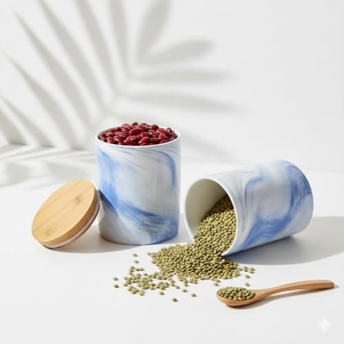 Better Home Ceramic Jars, Bamboo Lid, 2-Pack (400ml), Blue | glass jars set for kitchen storage | jars containers set | ceramic jars kitchen storage