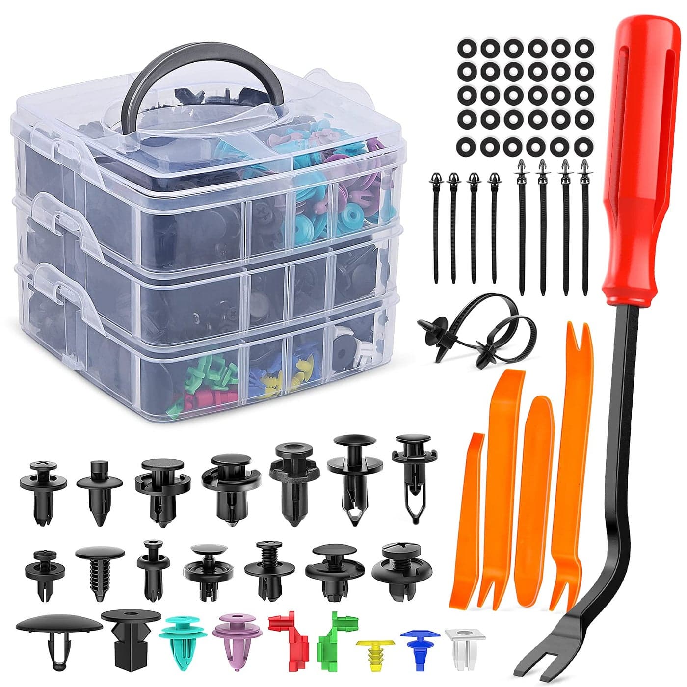 Nilight 725Pcs Car Push Retainer Clips Auto Fasteners Assortment 23 Most Popular Sizes Nylon Bumper Fender Rivets with 10 Cable Ties and Fasteners Remover for Toyota GM Ford Honda Chevy
