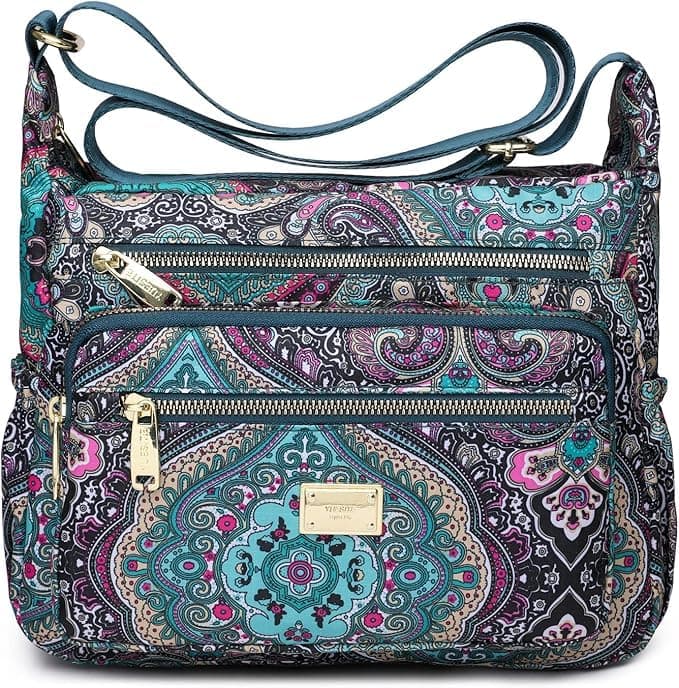 Zancia Women’s Crossbody Sling Bag For Everyday Use, Nylon Shoulder Bag with Multiple Zipper Pockets, Adjustable Strap, Water Resistant Handbag for Travel, Shopping, College