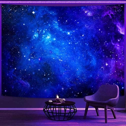 Faxdong Galaxy Universe Space Tapestry, Blacklight Starry Night Sky Mysterious Nebula Stars Ceiling tapestries for Bedroom Backdrop Wall Decor 44×60 inch