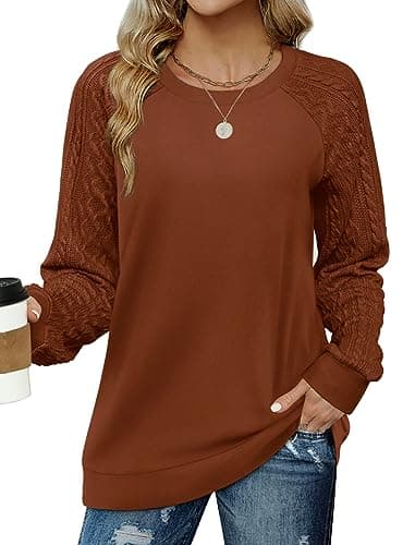 Saloogoe Women's Sweaters Pullover Long Sleeve Tops Fall Outfits 2025 Clothes Fashion Clothing School Outfits for Teacher Caramel L