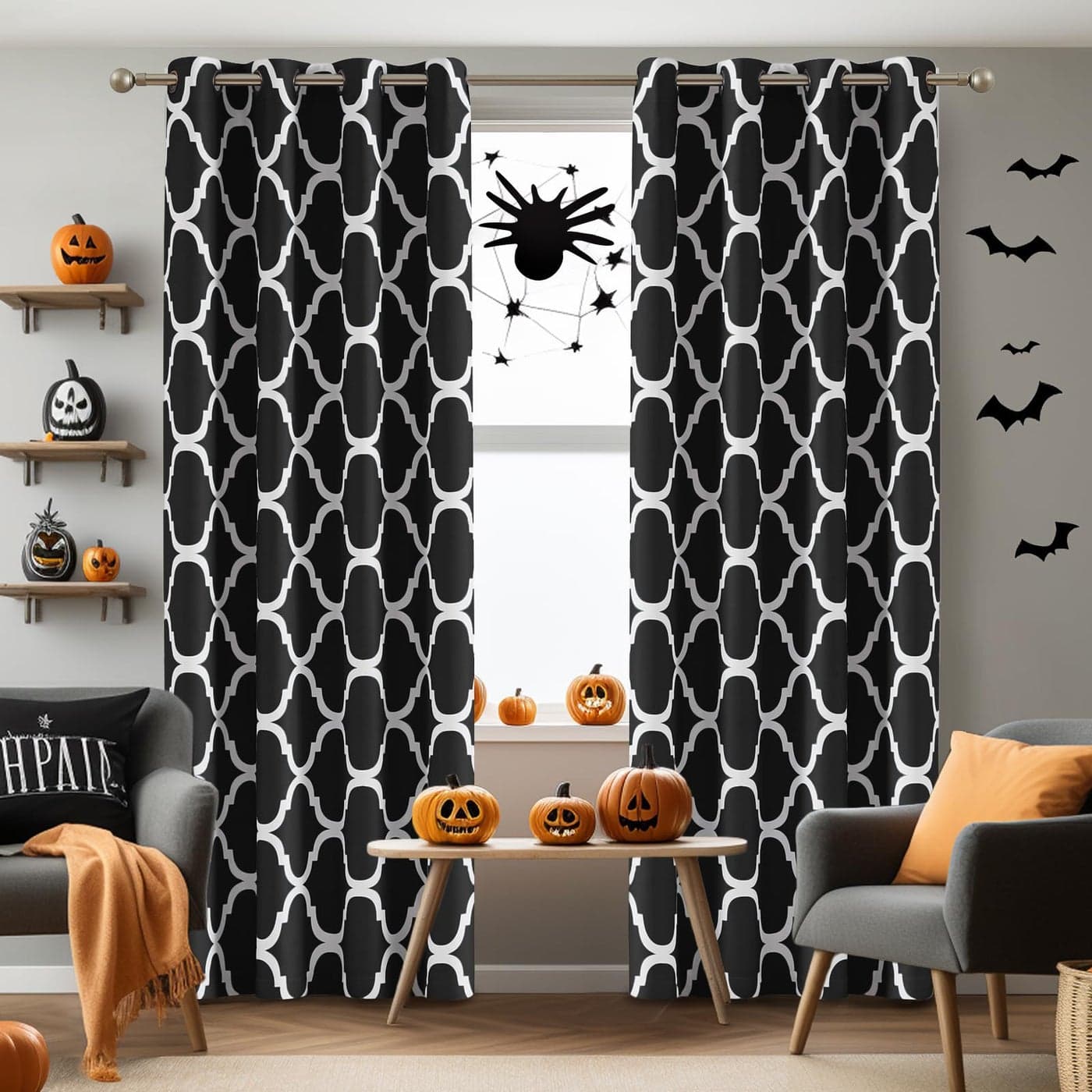 Melodieux Moroccan Fashion Thermal Insulated Room Darkening Blackout Grommet Curtains for Living Room 42 by 84 Inch Black 2 Panels