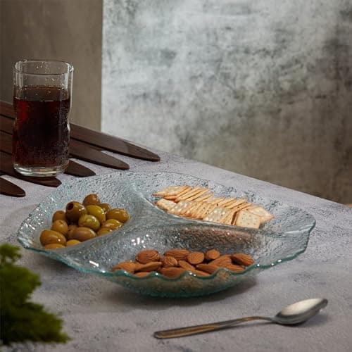 Red Butler Designer Glass Serving Platter Set - 1 Piece, 26x26 cm | Elegant Three Section Glass Serving Platter for Dinnerware, Crockery, and Dining