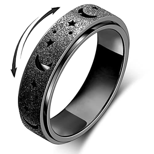Anxiety Ring for Women Spinner Ring Fidget Ring Fidget Toys Adults Spinner Thumb Ring Anxiety Fidget Rings for Women Stainless Steel Anxiety Fidget Ring MenMoon StarBlack 10