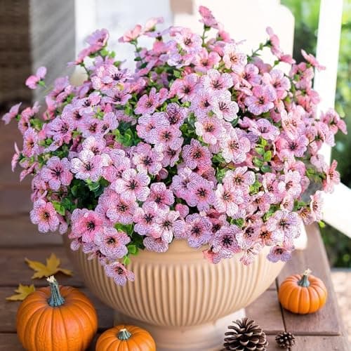 HyeFlora Artificial Flowers for Outdoor Indoor Garden Home Decoration, Faux Flower Daisy with Eucalyptus Leaves Fake Plants Greenery Boxwood Porch Patio, 12 Bundles (Pink)