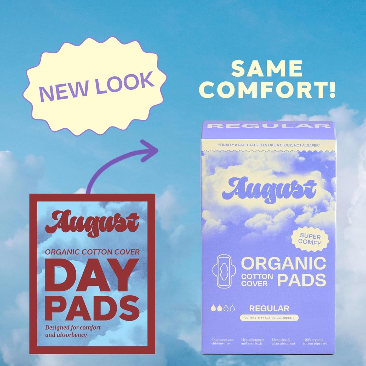 August Regular Cotton Menstrual Pads 36Pack Ultra Thin Pads with Wings Hypoallergenic Sanitary Napkins with Organic Cotton Topsheet Compostable Wrappers Toxin Free Fragrance Free