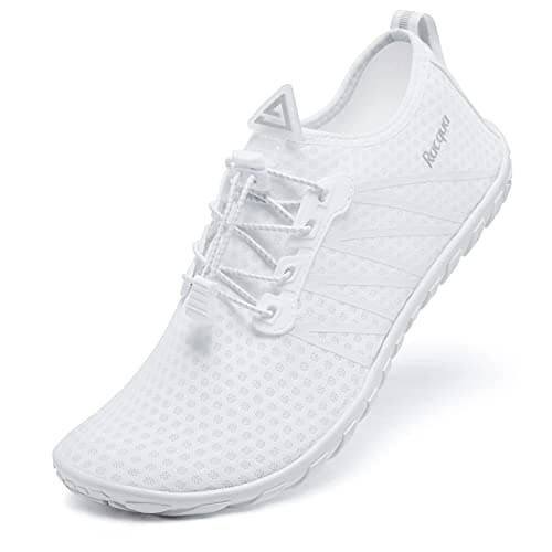 Racqua Men&Women Water Shoes Breathable Barefoot Pool Shoes Outdoor Windsurfing Beach Volleyball Sailing Beach Swim Shoes White 8.5 Women/7.5 Men