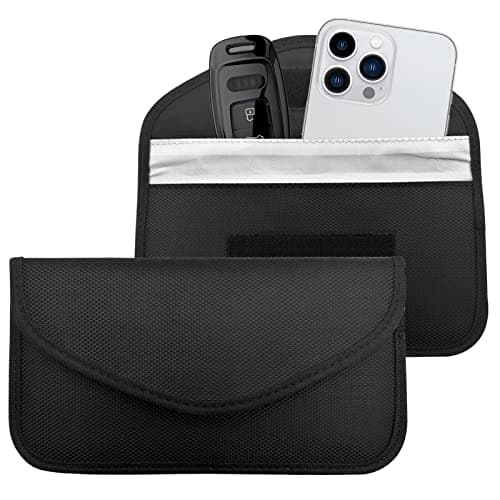2PCS Faraday Bags for Car Keys and Cell Phone, RFID Signal Blocking Bag, Keyless Entry Fob Signal Blocking Pouch, Cell Phone Privacy Card Protection, Anti Radiation Key Pouch (Black)