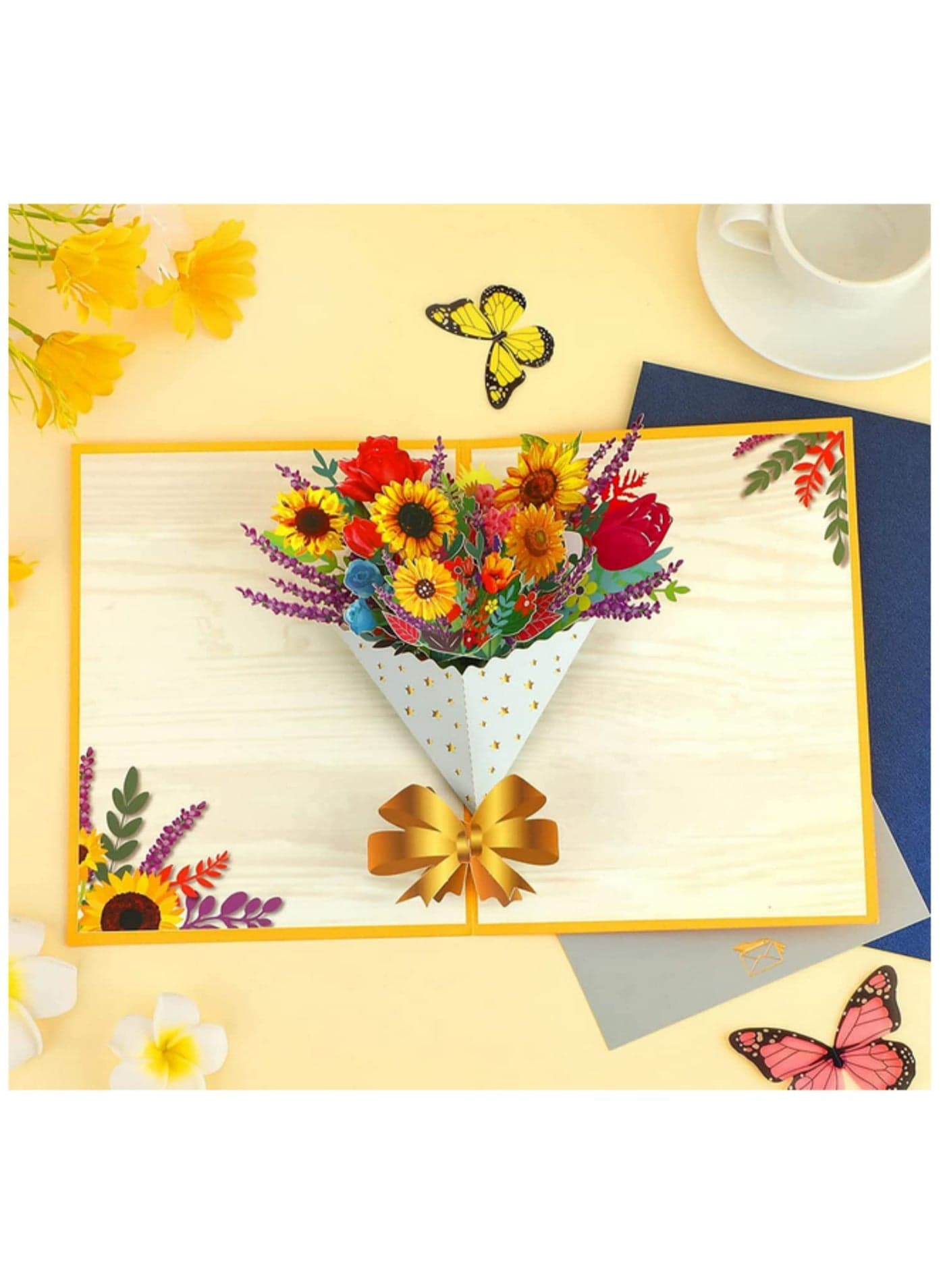 3D Pop-up Flower Greeting Card Birthday Cards Mother's Day Card Bouquet Celebration Card with Sunflower for Romance Anniversary Festives Graduation Wife Teacher