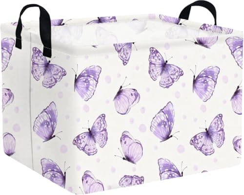 FXOCSHE Rectangular Purple butterfly basketBooks Storage BasketCollapsible Storage BinCute Organizer Toy BinButterfly Room DecorGift BasketsLittle purple butterfly