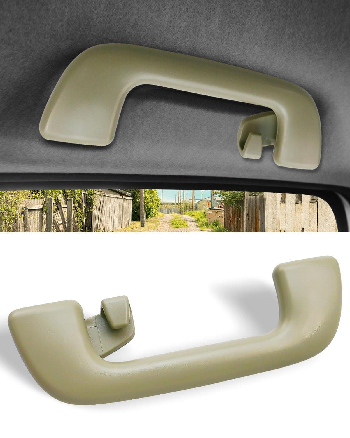 PNYZIK Auto Roof Pull Handle Grab Rail with Hook Fits for Toyota Rav4 Yaris Aruis and More Replace 74610-52020 74610-52030 74619-0M010 74683-8010, Beige Gray Rear Handrail LH=RH, 1PC