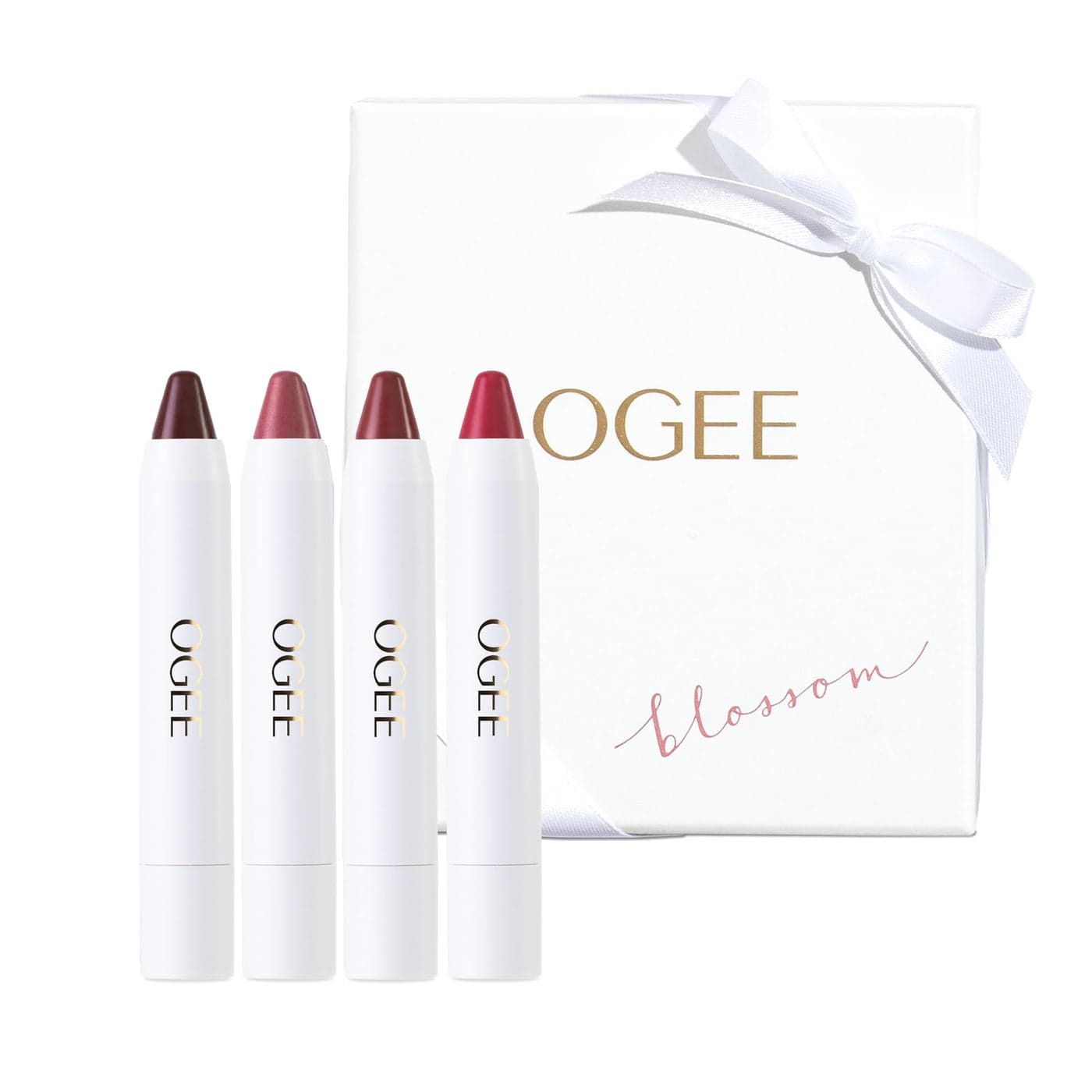 Ogee Tinted Sculpted Lip Oil Blossom 4 Piece Gift Set Made with 100 Organic Coconut Oil Jojoba Oil and Vitamin E Best as Lip Balm Lip Color or Lip Treatment