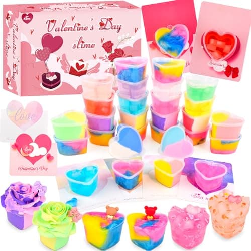 Valentines Day Gifts for Kids24 Sets of Slime and 9 Valentine Card Class Valentine Gifts Kids Valentines Gifts for School Slime Party Favors with Gift Cards Valentine Gifts for Kids